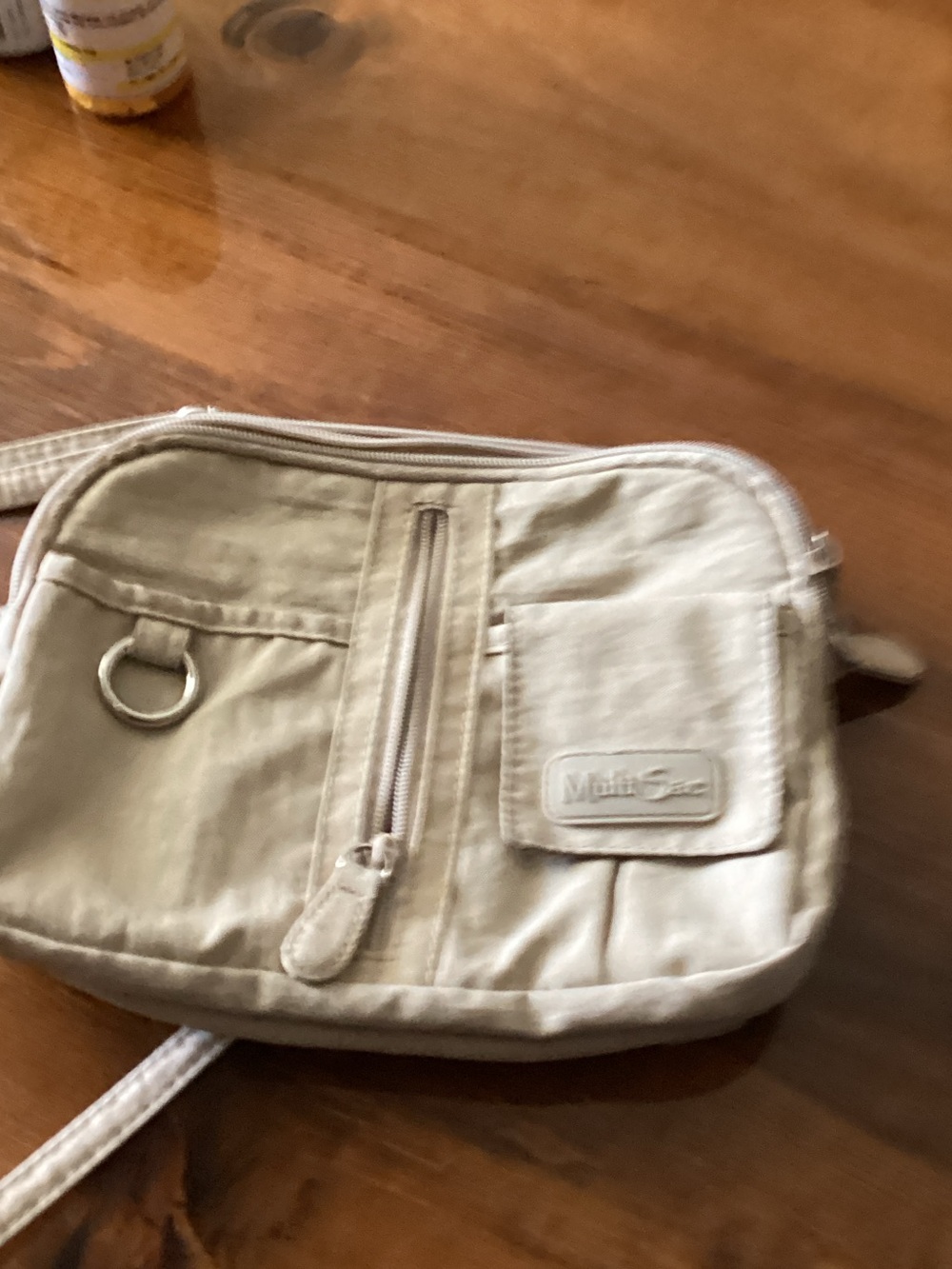 Neutral Beige Mini Crossbody Bag with Front Pockets